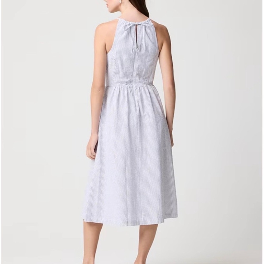 J.Crew Factory Halter Seersucker Stripe Midi Dress Blue White‎ 14 Sum 2024 - Picture 2 of 10